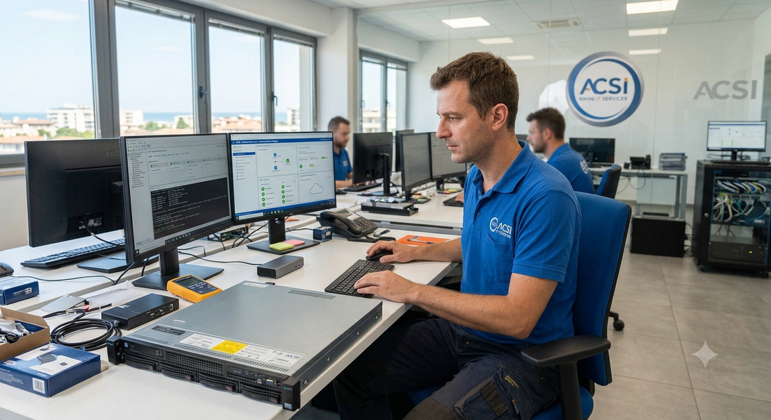 Operatore di supporto tecnico che assiste un utente al computer